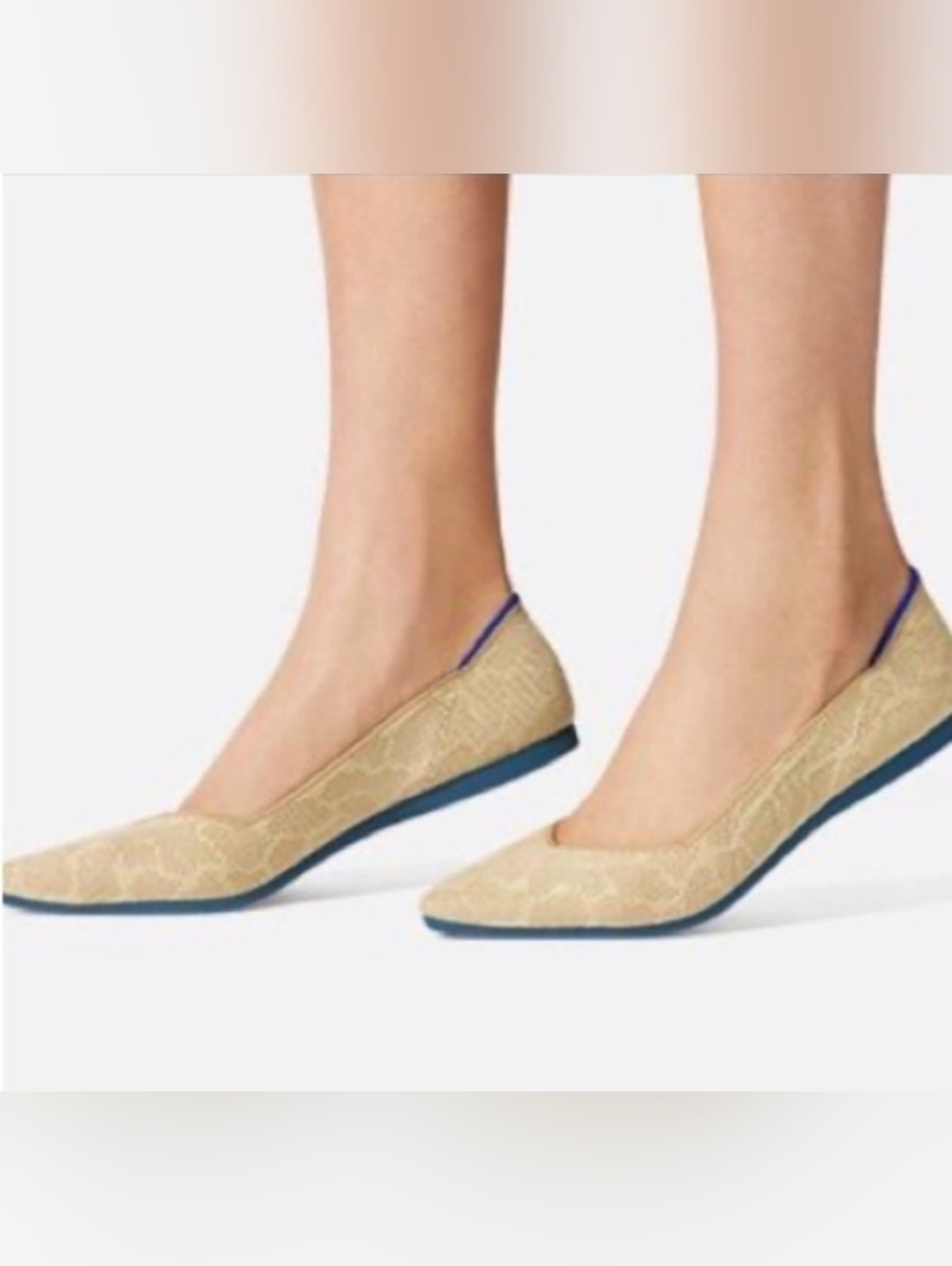 Rothy's The Point Snakeskin Beige and Blue Women's Flats